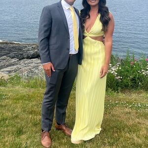 Lulus yellow plisse cut out maxi dress